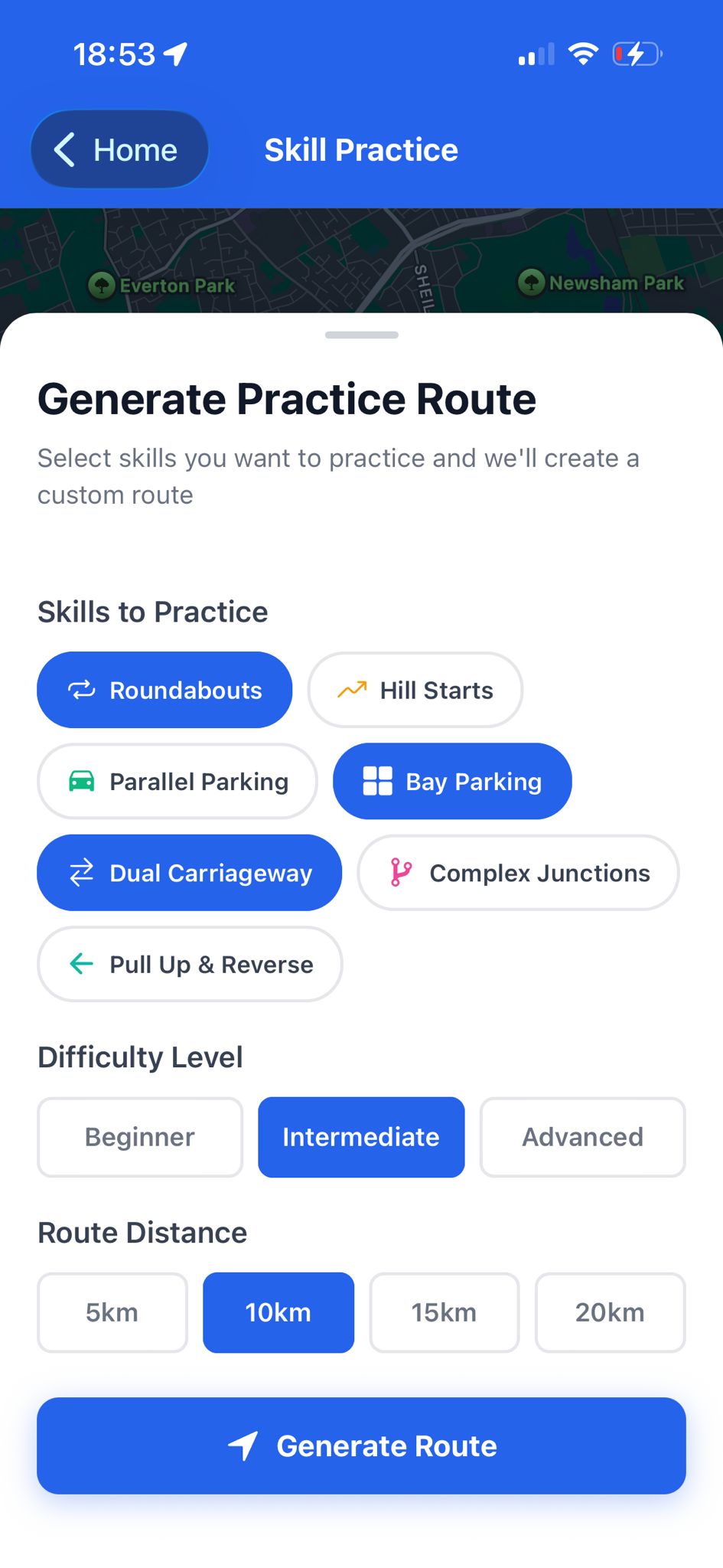 DriveSmart UK practice route generation